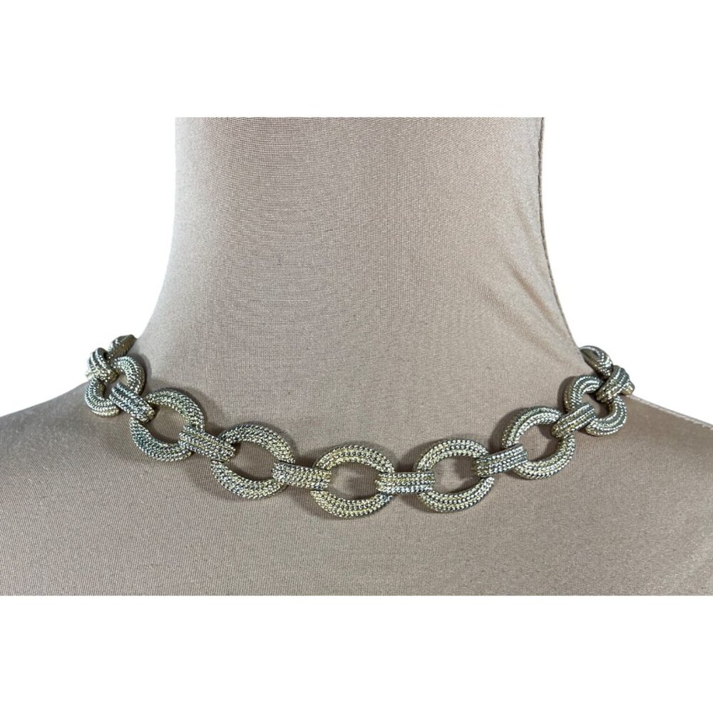 Hammered Chain Choker Chunky Link Gold Tone Magnetic Clasp